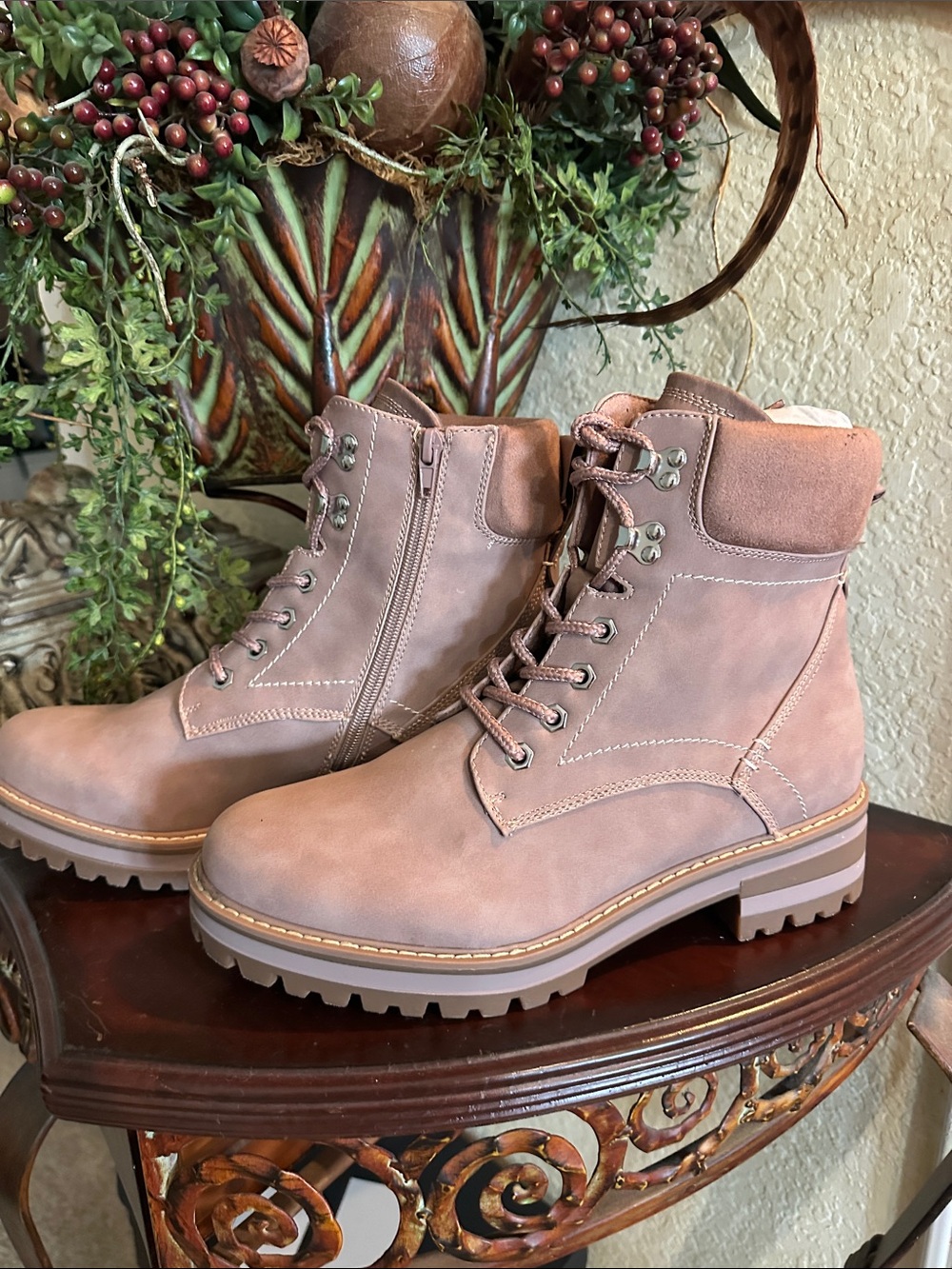New Call It Spring Blush Lace-Up Lug Sole Boots